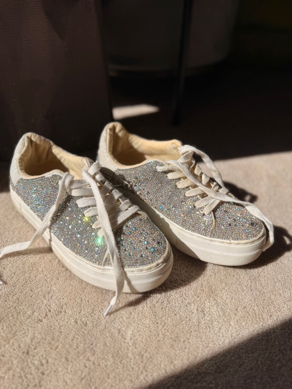 Betsey Johnson Silver Sparkly Rhinestone Silver Platform Sneakers 7